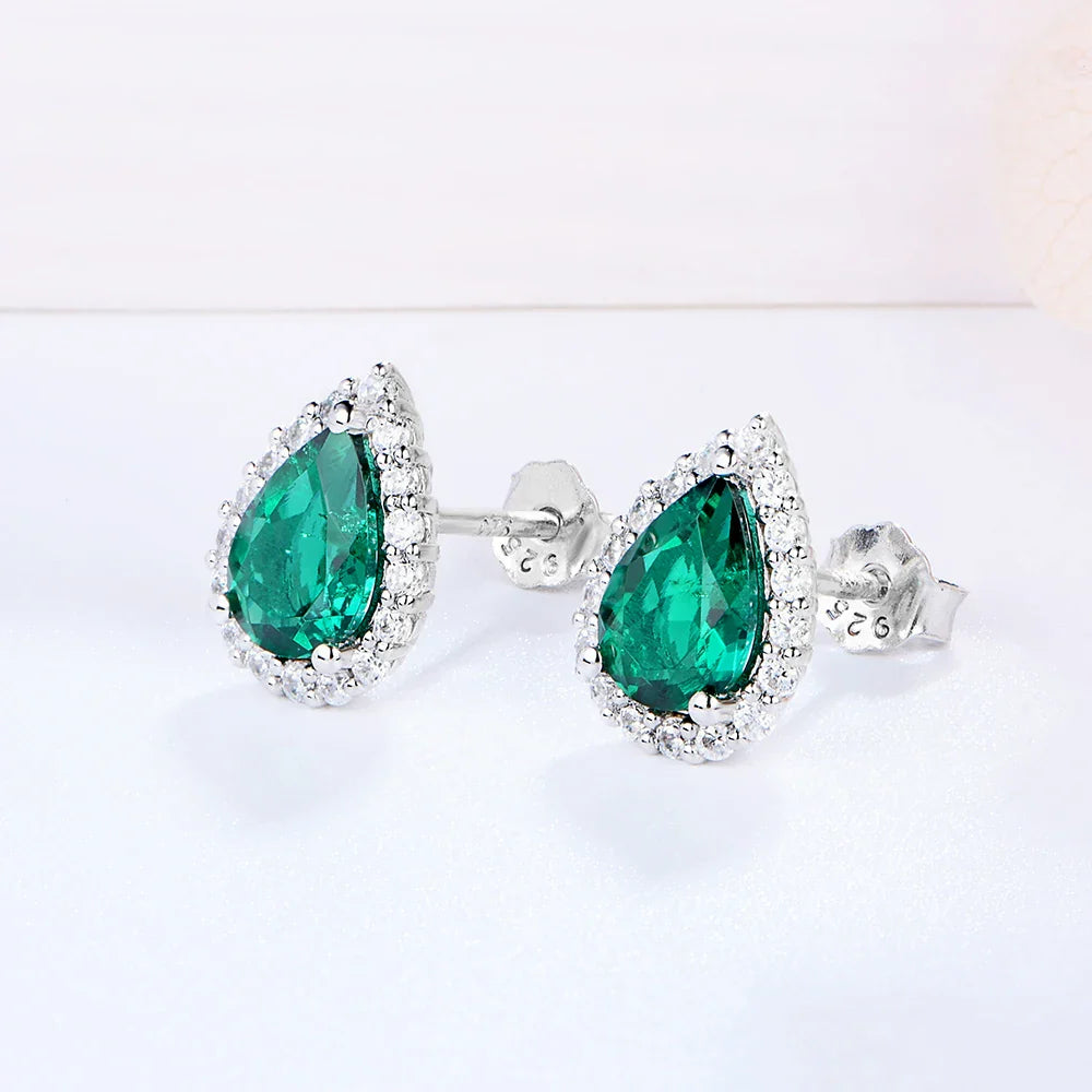 Vintage Sterling Silver Emerald Stud Earrings