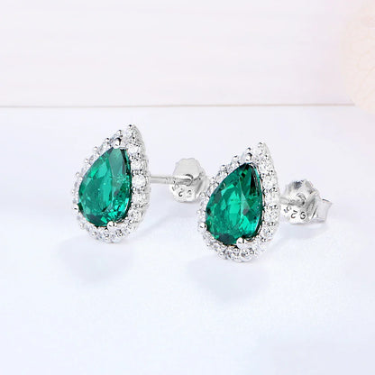 Vintage Sterling Silver Emerald Stud Earrings