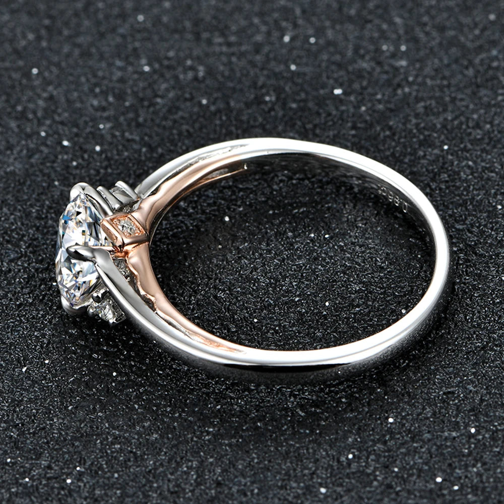 925 Silver 18K Rose Gold Plated Moissanite Diamond Ring