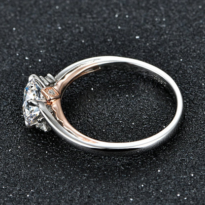 925 Silver 18K Rose Gold Plated Moissanite Diamond Ring