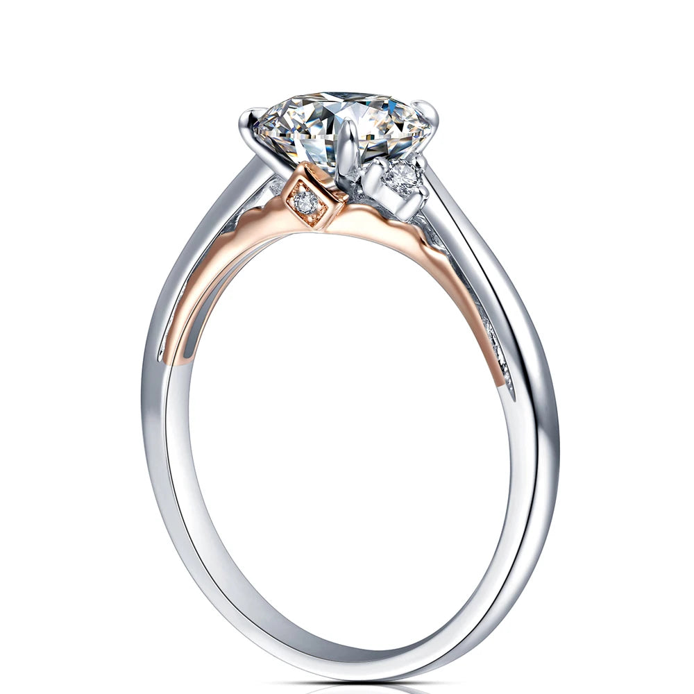 925 Silver 18K Rose Gold Plated Moissanite Diamond Ring