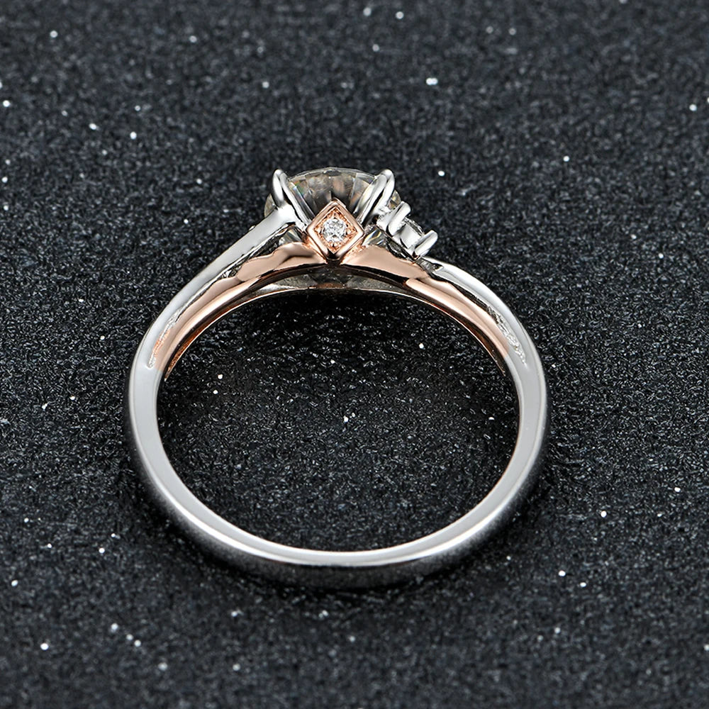 925 Silver 18K Rose Gold Plated Moissanite Diamond Ring