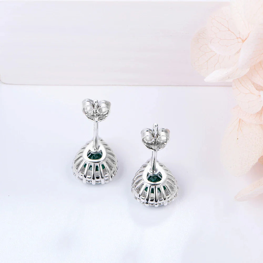 Vintage Sterling Silver Emerald Stud Earrings