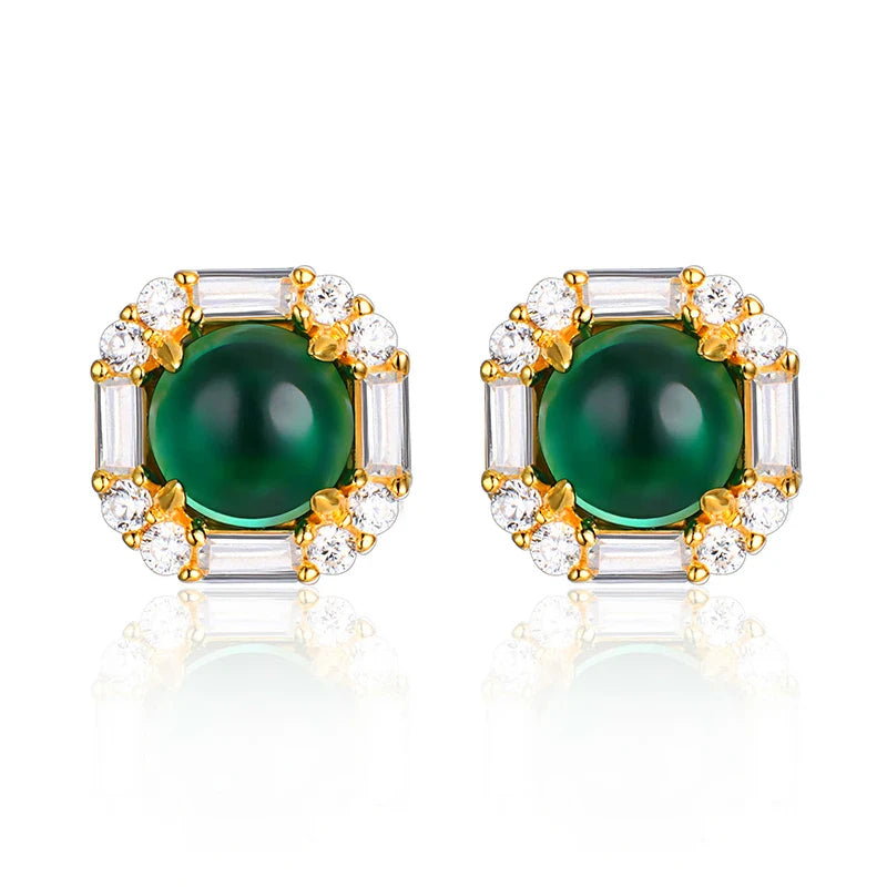 Sterling Silver Round Emerald & Moissanite Earrings