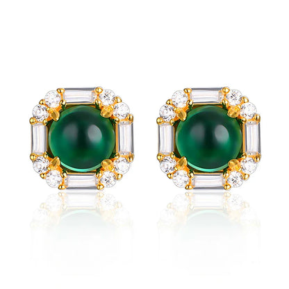 Sterling Silver Round Emerald & Moissanite Earrings