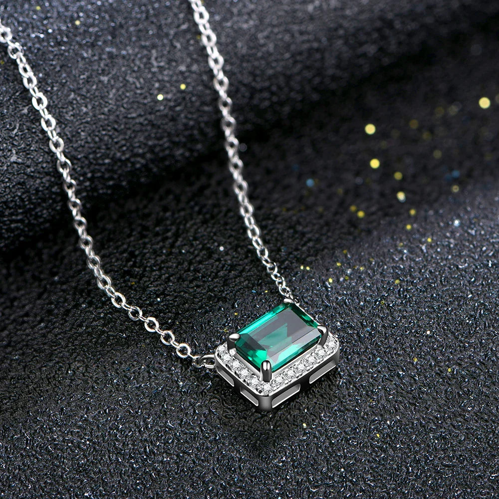 Sterling Silver Emerald-Cut Emerald & Moissanite Pendant Necklace