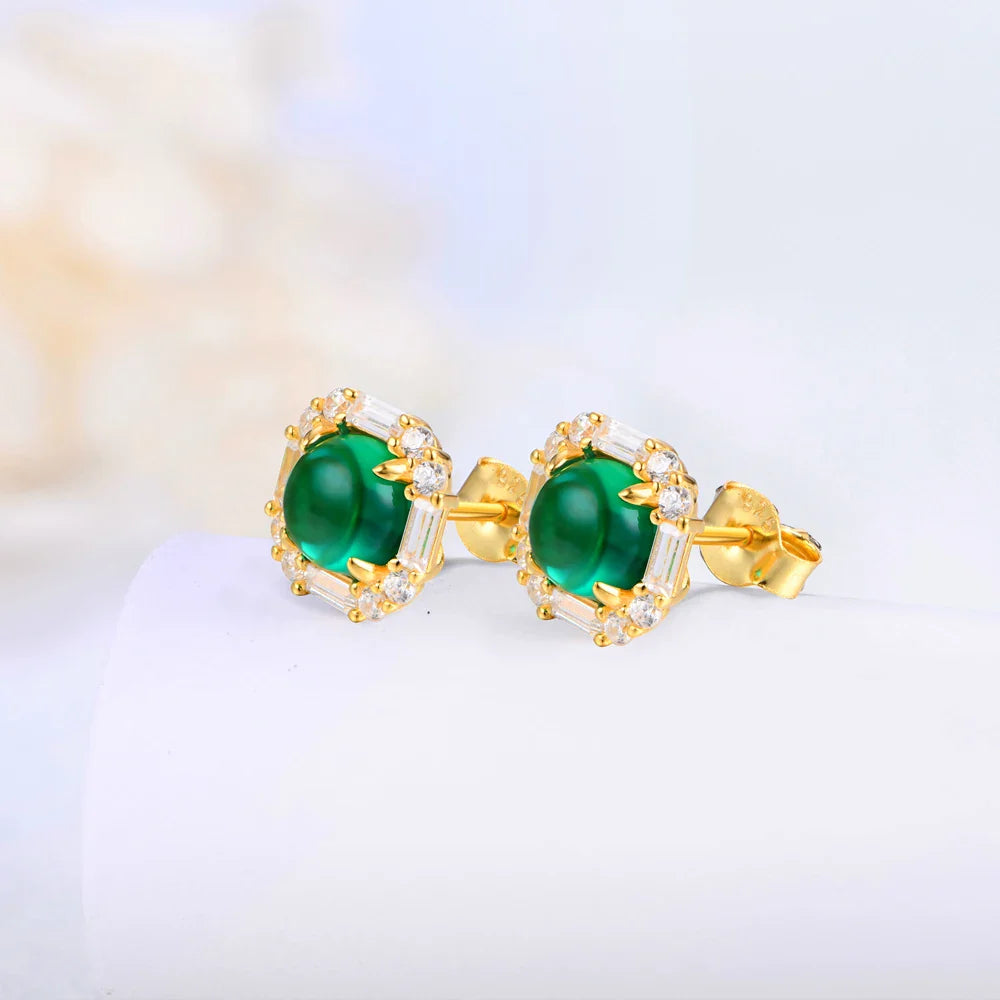 Sterling Silver Round Emerald & Moissanite Earrings