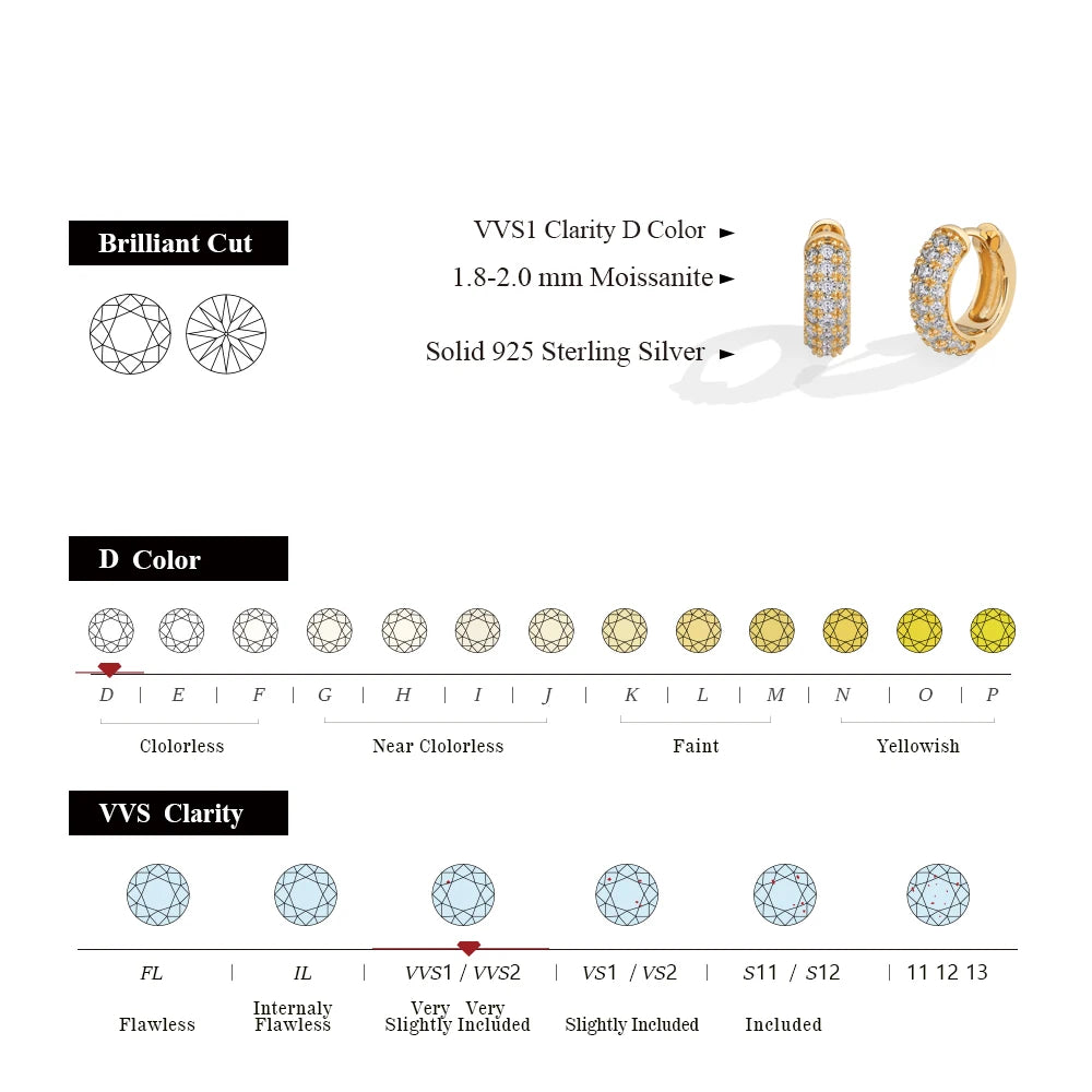 D VVS1 Round Moissanite Diamond Stud Earrings