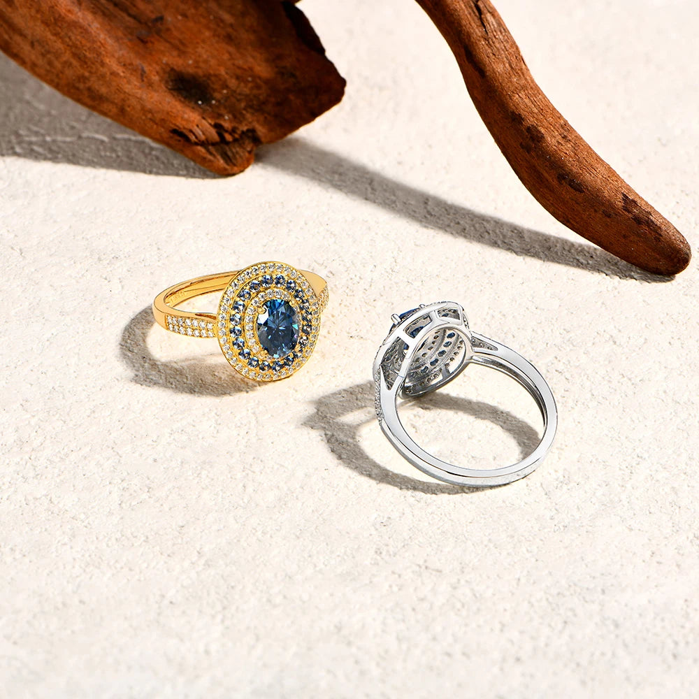 Blue Moissanite Oval Cut 1.0CT Ring