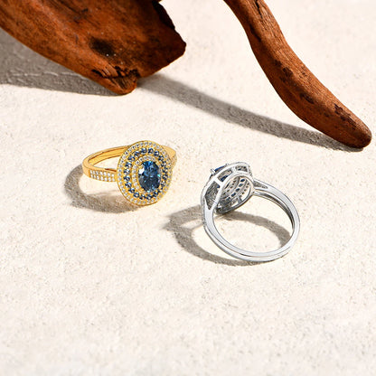 Blue Moissanite Oval Cut 1.0CT Ring