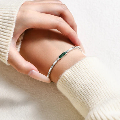 Sterling Silver Malachite & Moissanite Bangle Bracelet