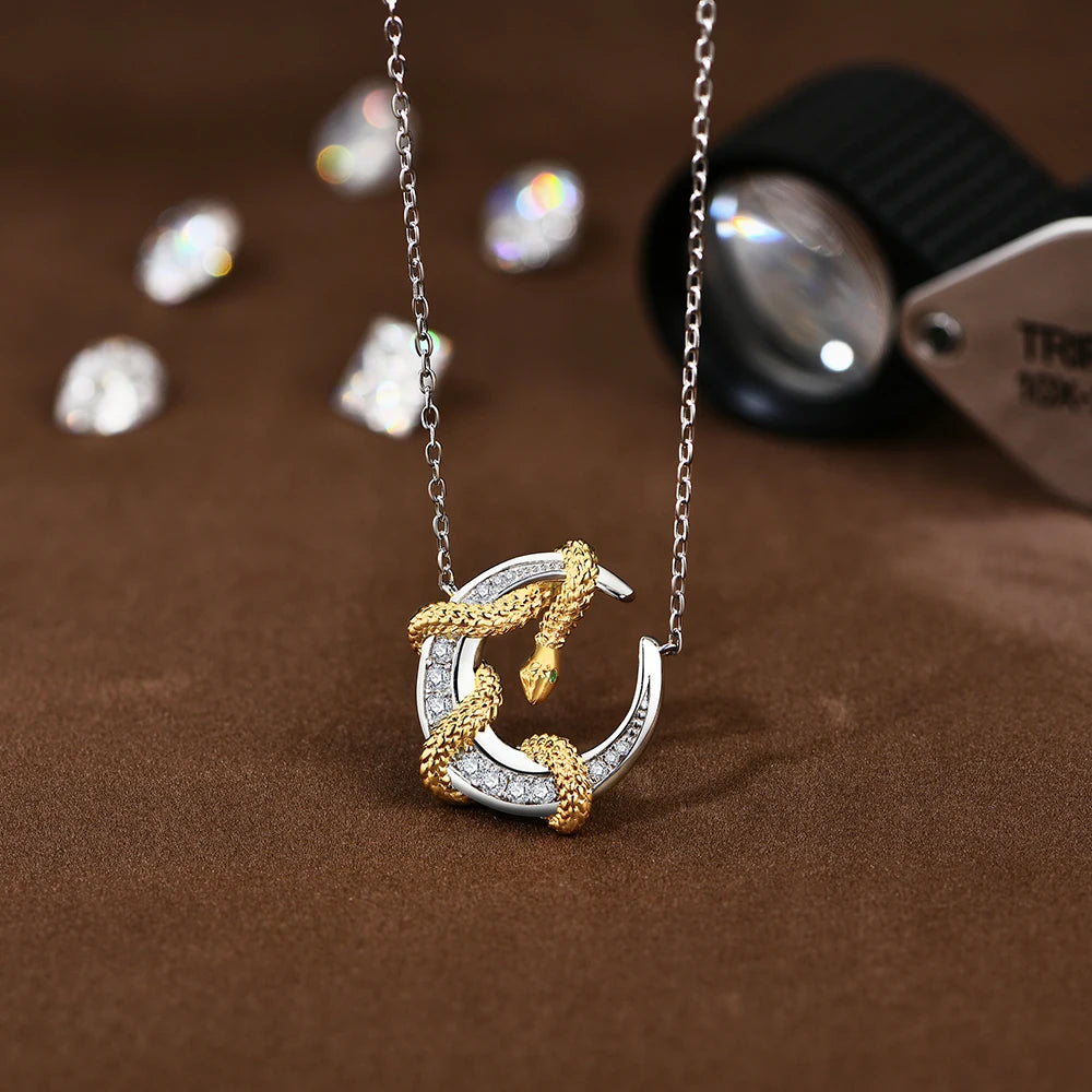 Luxury Moissanite Moon & Snake Necklace