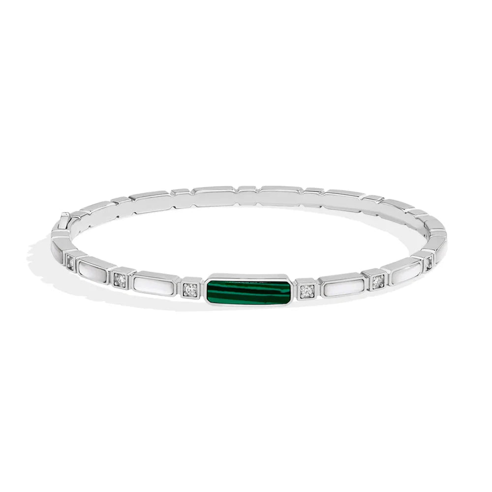 Sterling Silver Malachite & Moissanite Bangle Bracelet