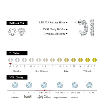 3.0mm Round Moissanite Hoop Stud Earrings