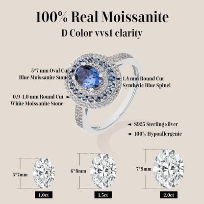 Blue Moissanite Oval Cut 1.0CT Ring