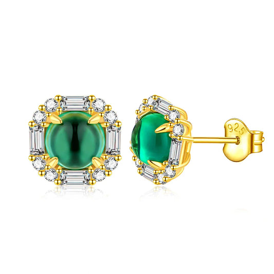 Sterling Silver Round Emerald & Moissanite Earrings