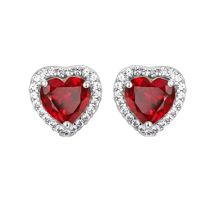 Sterling Silver Heart Ruby Stud Earrings