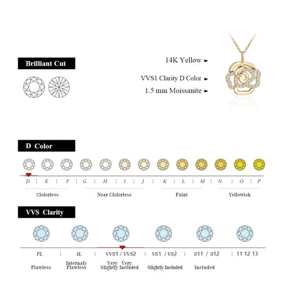 Real Moissanite Flower Pendant Necklace