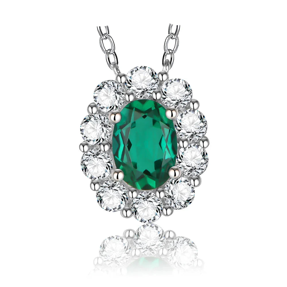 Vintage Sterling Silver Emerald Pendant Necklace