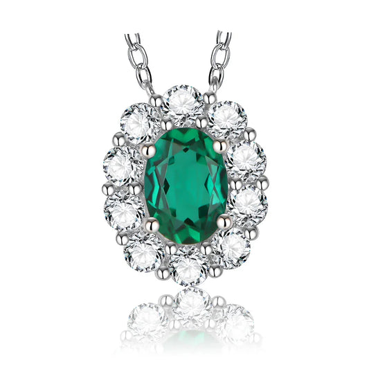 Vintage Sterling Silver Emerald Pendant Necklace