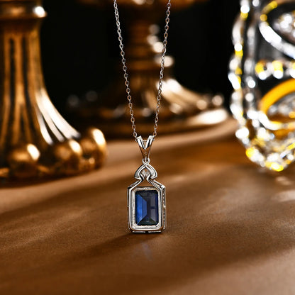 Asscher Cut Blue Sapphire Necklace