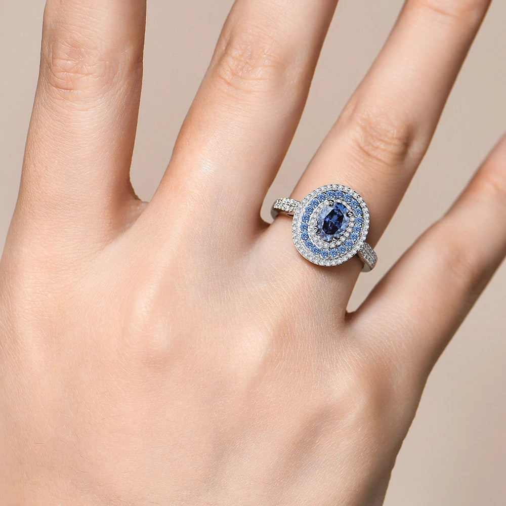 Blue Moissanite Oval Cut 1.0CT Ring
