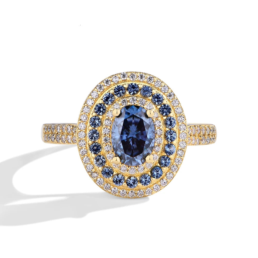 Blue Moissanite Oval Cut 1.0CT Ring
