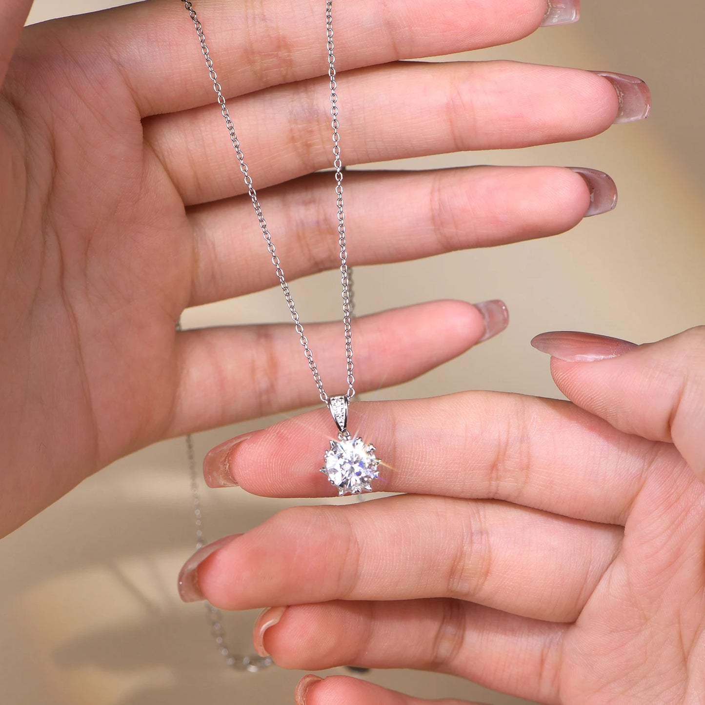 1 Carat Round Brilliant Cut D-Color Pendant Necklace