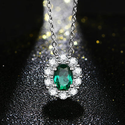 Vintage Sterling Silver Emerald Pendant Necklace