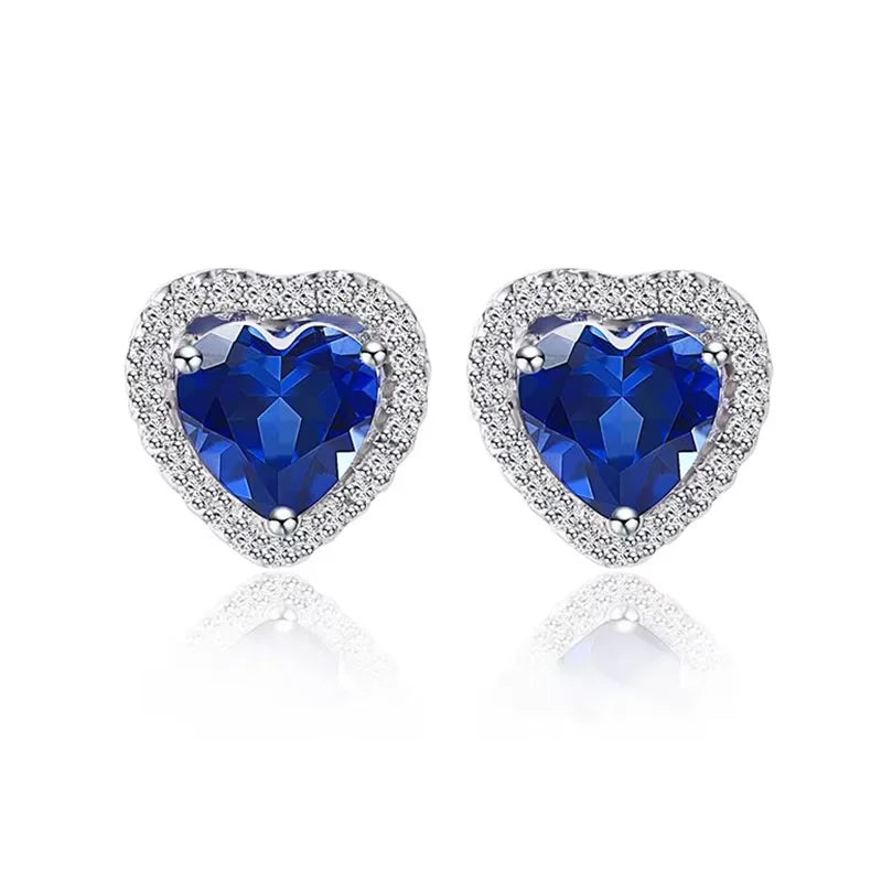 Sterling Silver Heart Ruby Stud Earrings