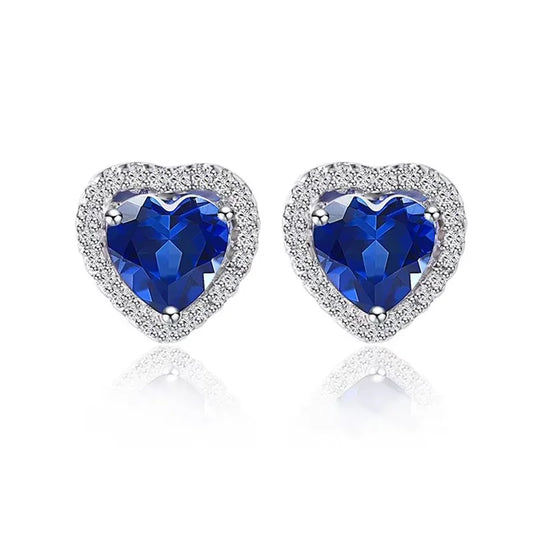 Sterling Silver Heart Ruby Stud Earrings