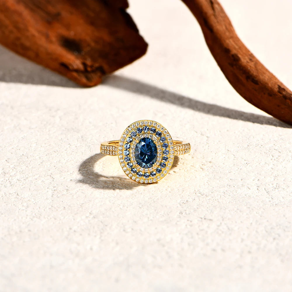 Blue Moissanite Oval Cut 1.0CT Ring