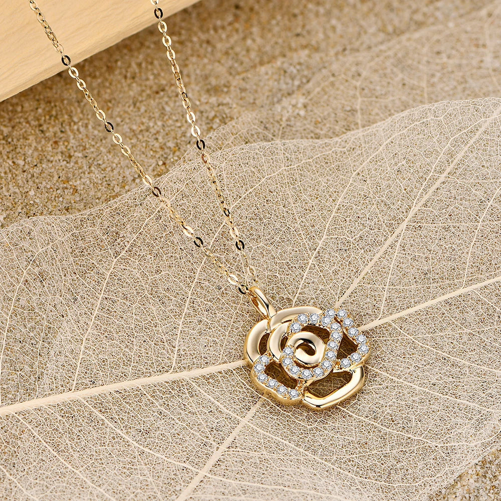 Real Moissanite Flower Pendant Necklace