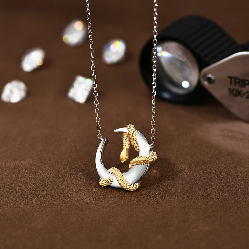 Luxury Moissanite Moon & Snake Necklace