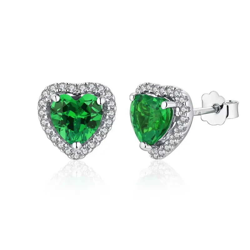 Sterling Silver Heart Ruby Stud Earrings